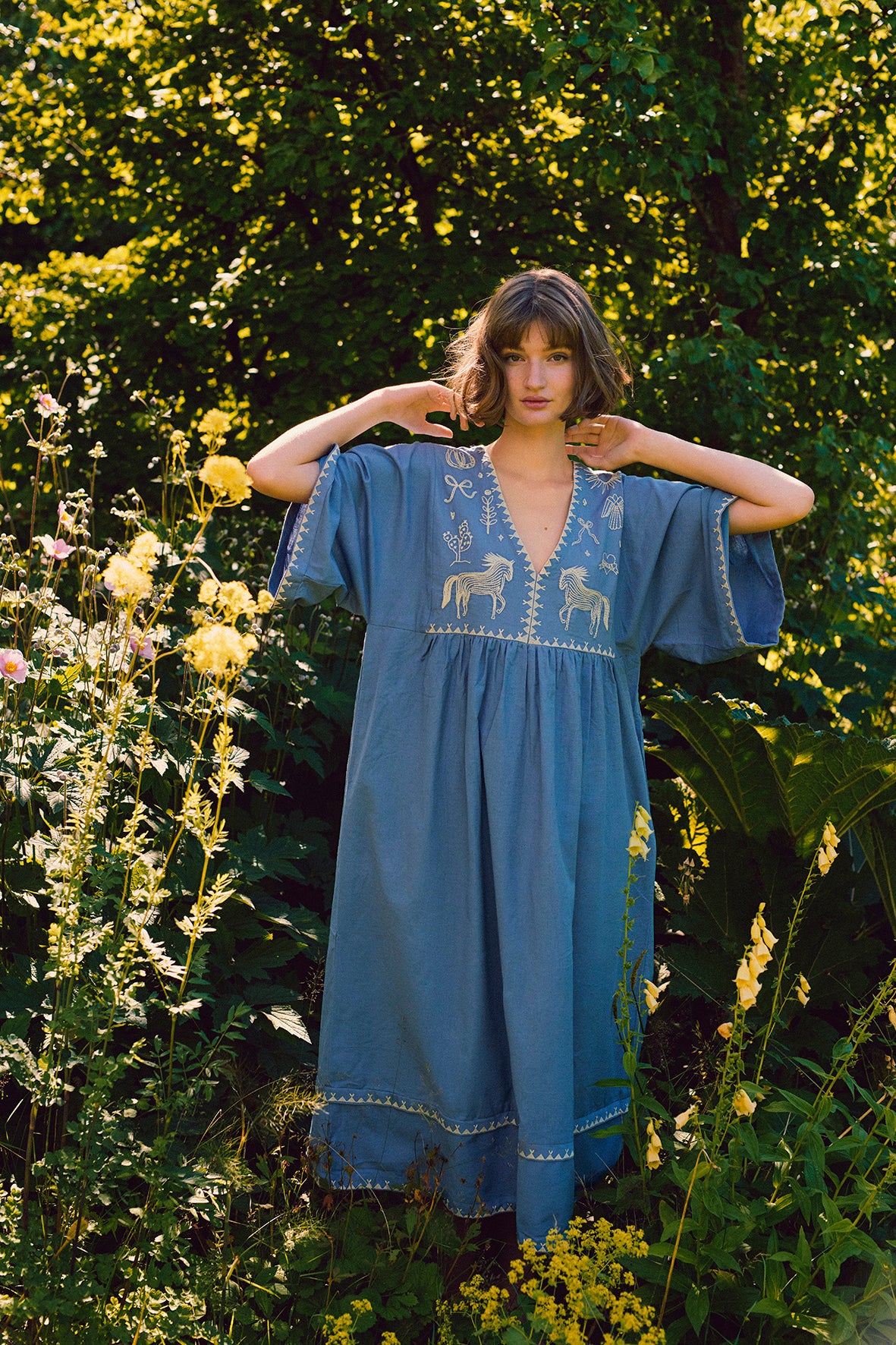 POLLY EMBROIDERY DRESS 3/4 SLEEVE