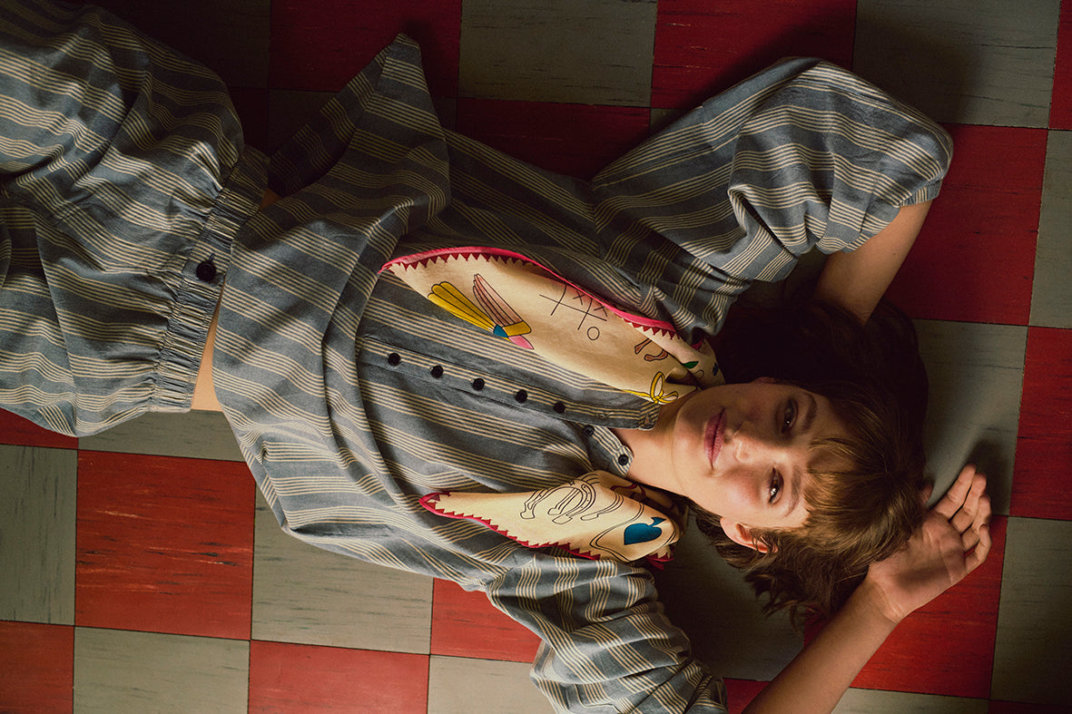 HABIBA STOCKHOLM STRIPE BLOUSE W GATHERINGS Blouse SEA